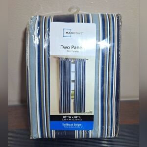 Mainstays Two Panels Sailboat Stripe White Blue Curtain 80"W x 84"L